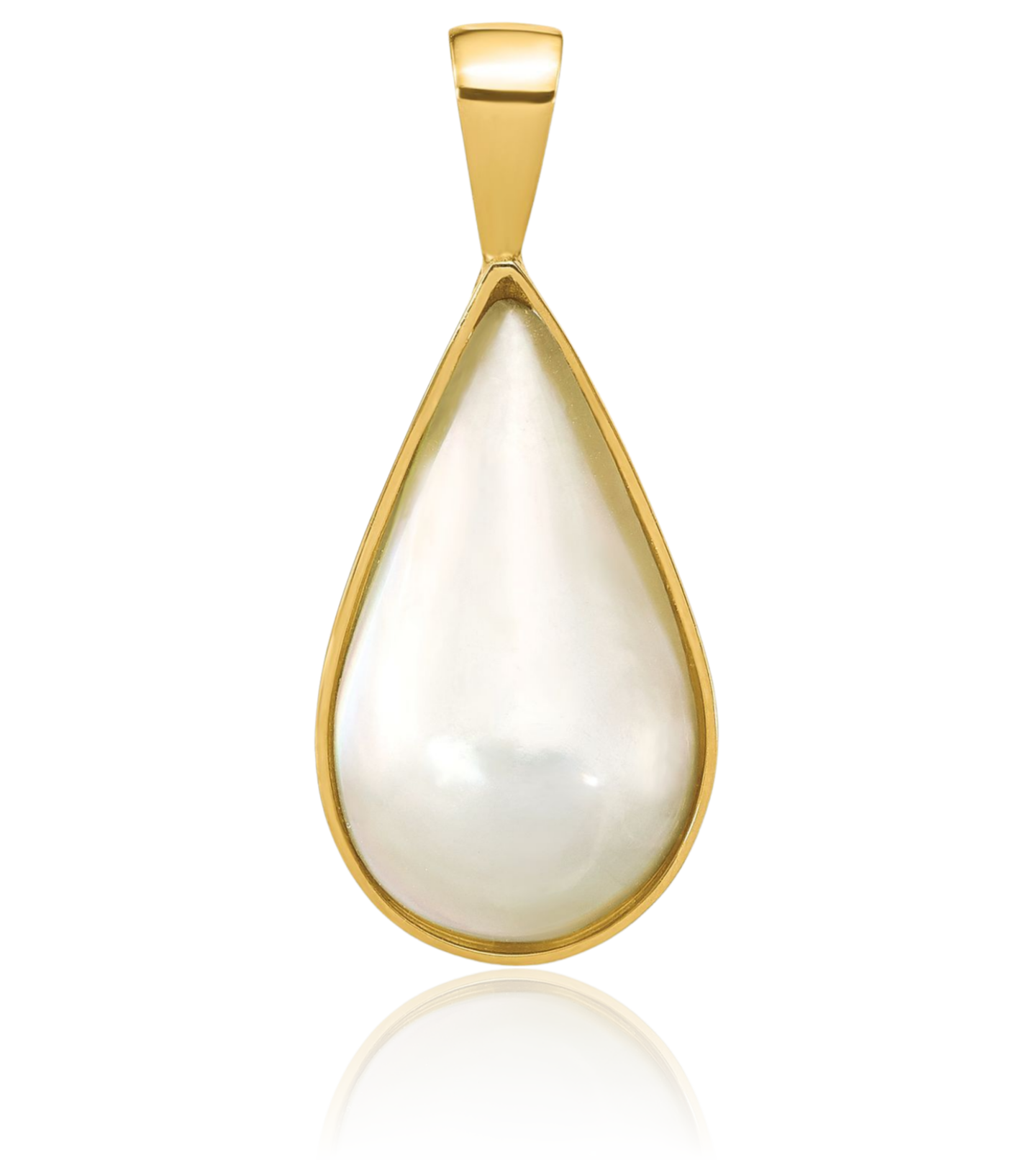14K Solid Two Tone Gold Teardrop Saltwater Mabe Pearl Necklace - Picture 8 of 10