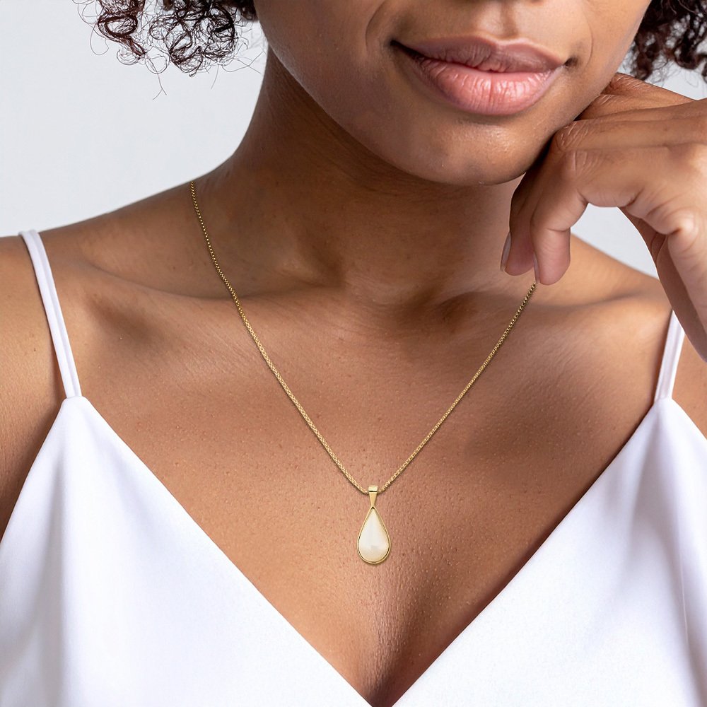 14K Solid Two Tone Gold Teardrop Saltwater Mabe Pearl Necklace - Picture 3 of 10