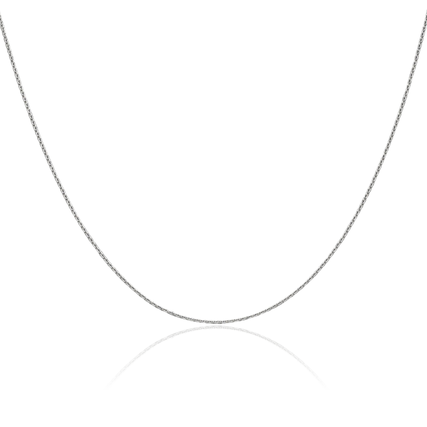 14K Solid White Gold 0.65mm Dainty Round Cable Chain Necklace Diamond