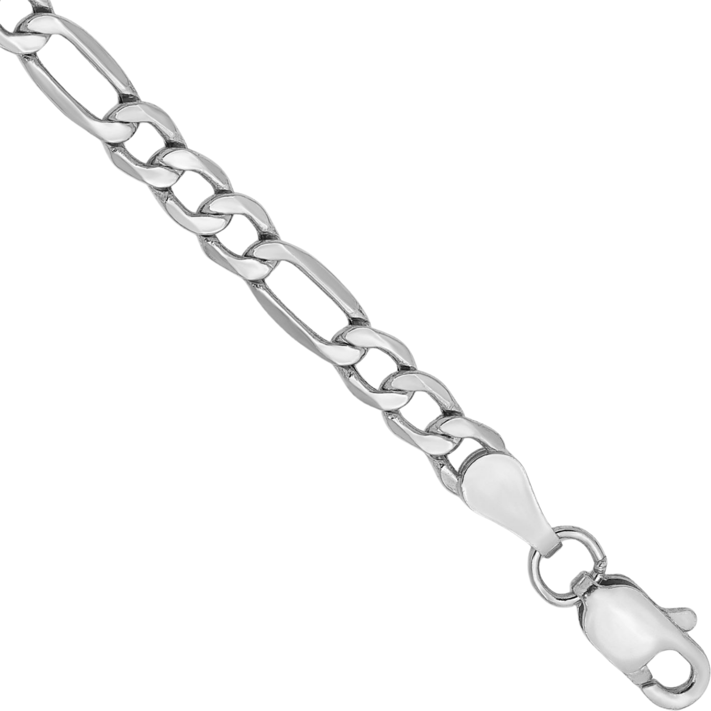 14K Solid White Gold 3.5mm Figaro Link Chain Bracelet - Picture 7 of 25