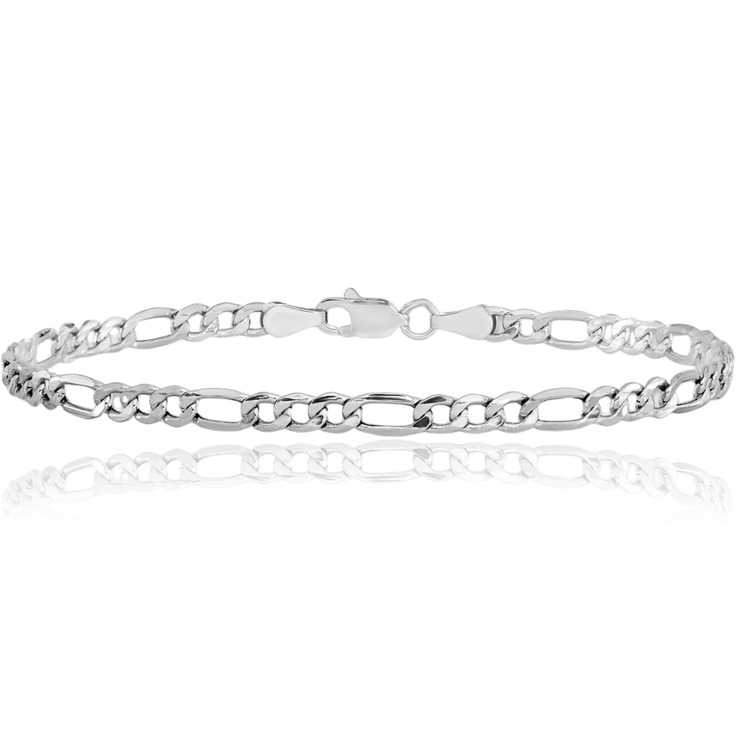 14K Solid White Gold 3.5mm Figaro Link Chain Bracelet - Picture 6 of 25