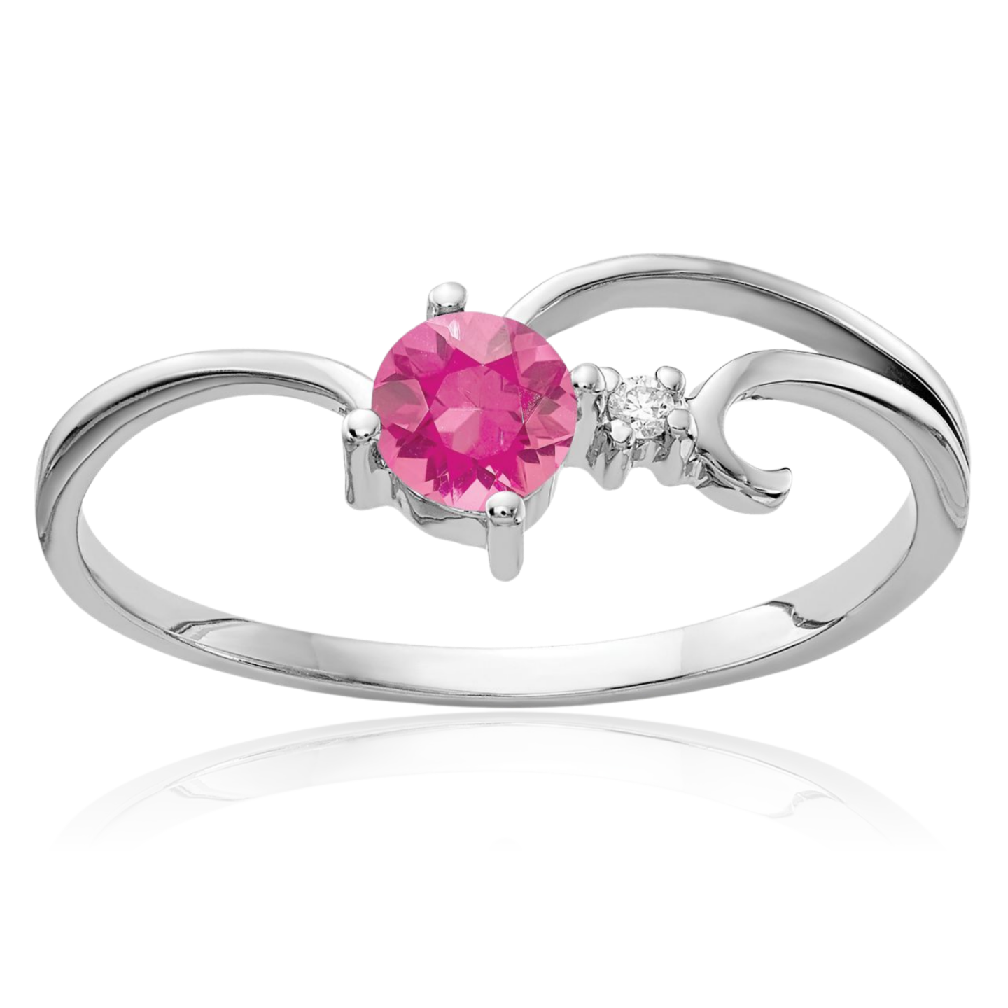 14K Solid White Gold 4mm Tourmaline Diamond Ring - Picture 2 of 64