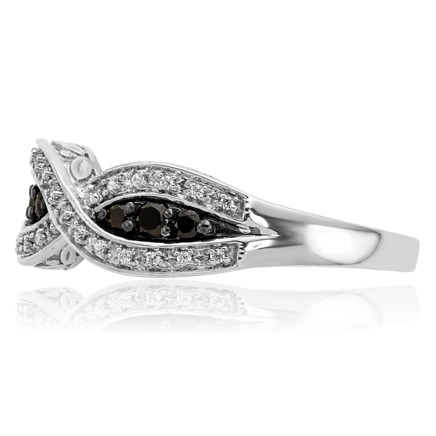 14K Solid White Gold Black Diamond Twisted Crisscross Band Statement Ring - Picture 7 of 82