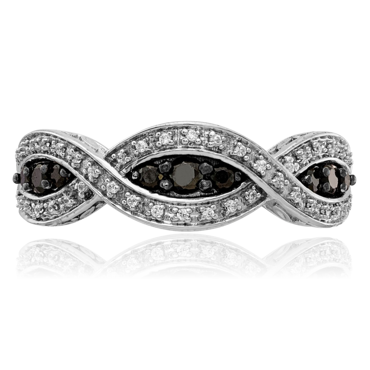 14K Solid White Gold Black Diamond Twisted Crisscross Band Statement Ring - Picture 8 of 82