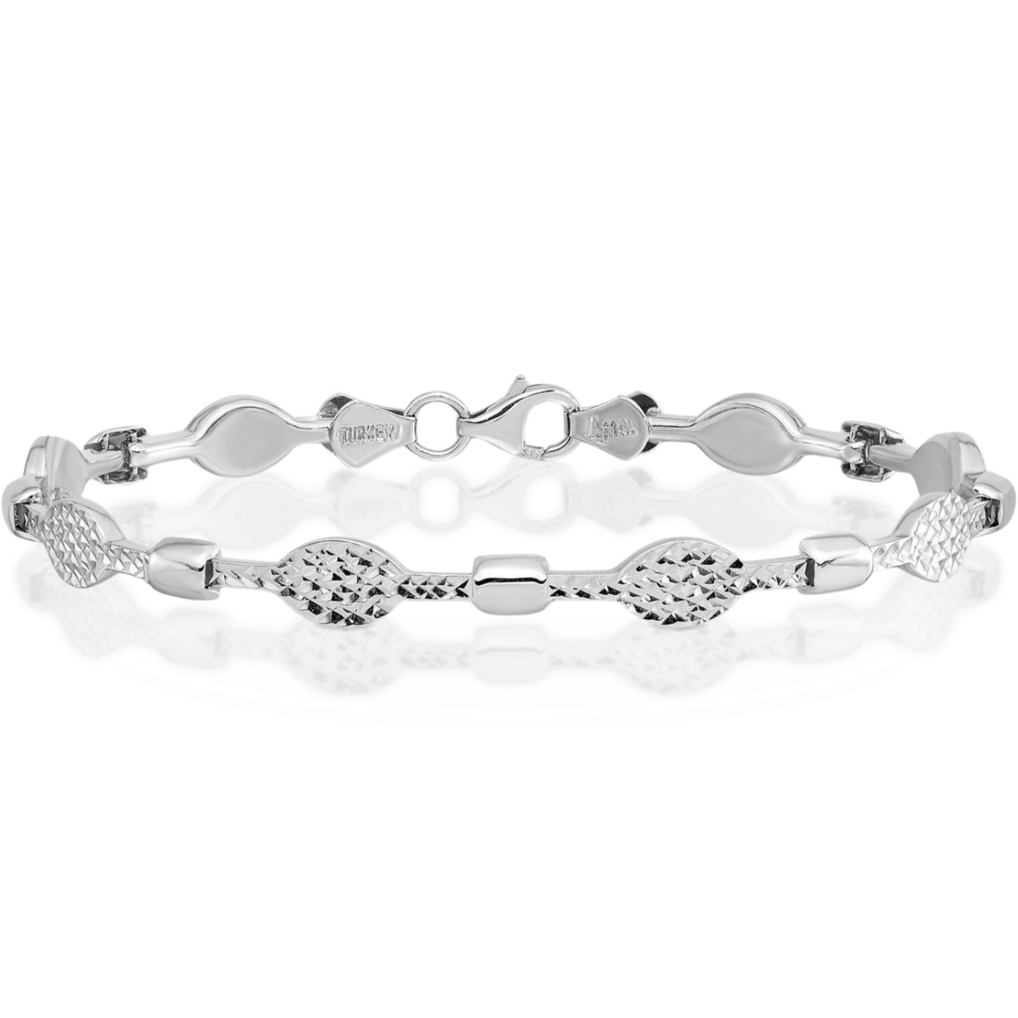 14K White Gold 5mm Link Chain Bracelet 7 inch Lightweight, Diamond Cut, Polished main product image