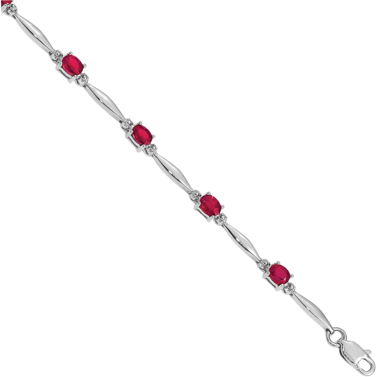 14K Solid White Gold Diamond Ruby Tennis Bracelet - Picture 5 of 8
