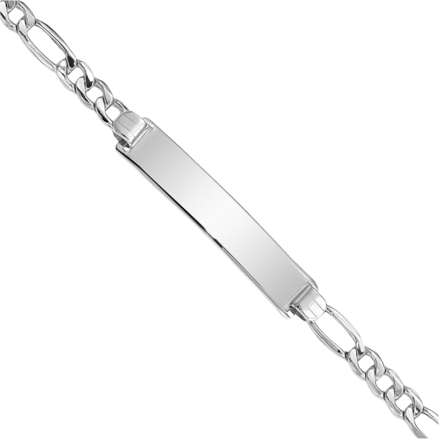 14K Solid White Gold Figaro Link ID Bracelet - Picture 5 of 12