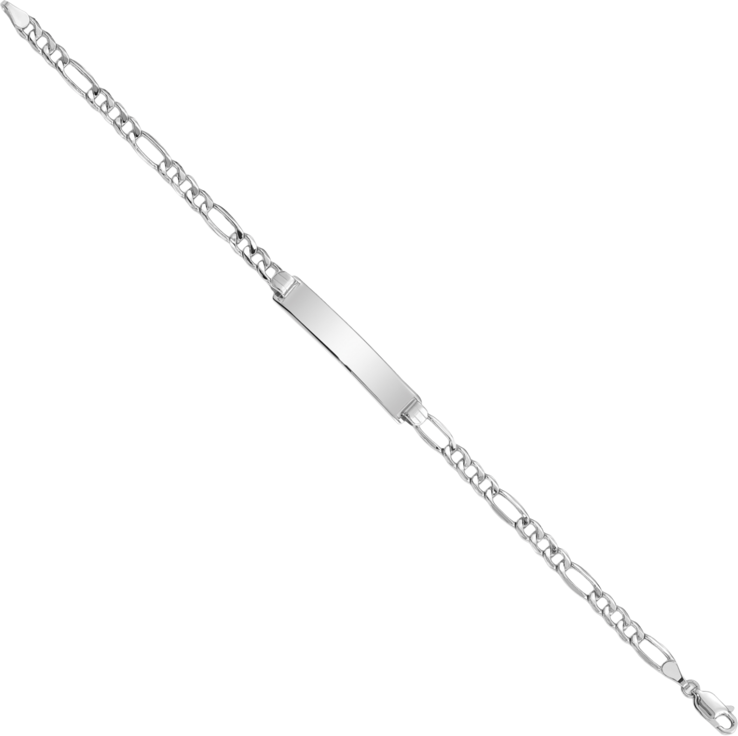 14K Solid White Gold Figaro Link ID Bracelet - Picture 6 of 12