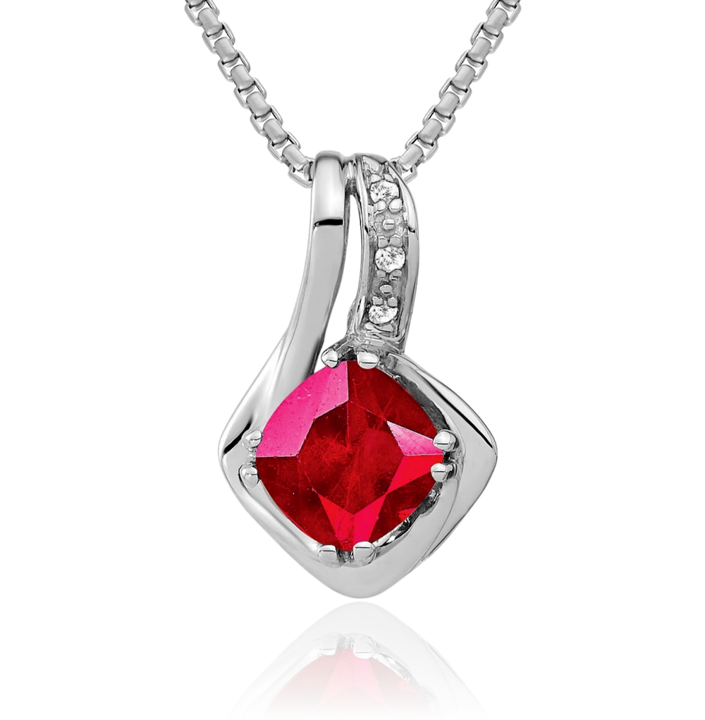 14K Solid White Gold Lab Ruby Diamond Floating Chain Slide Necklace - Picture 2 of 33