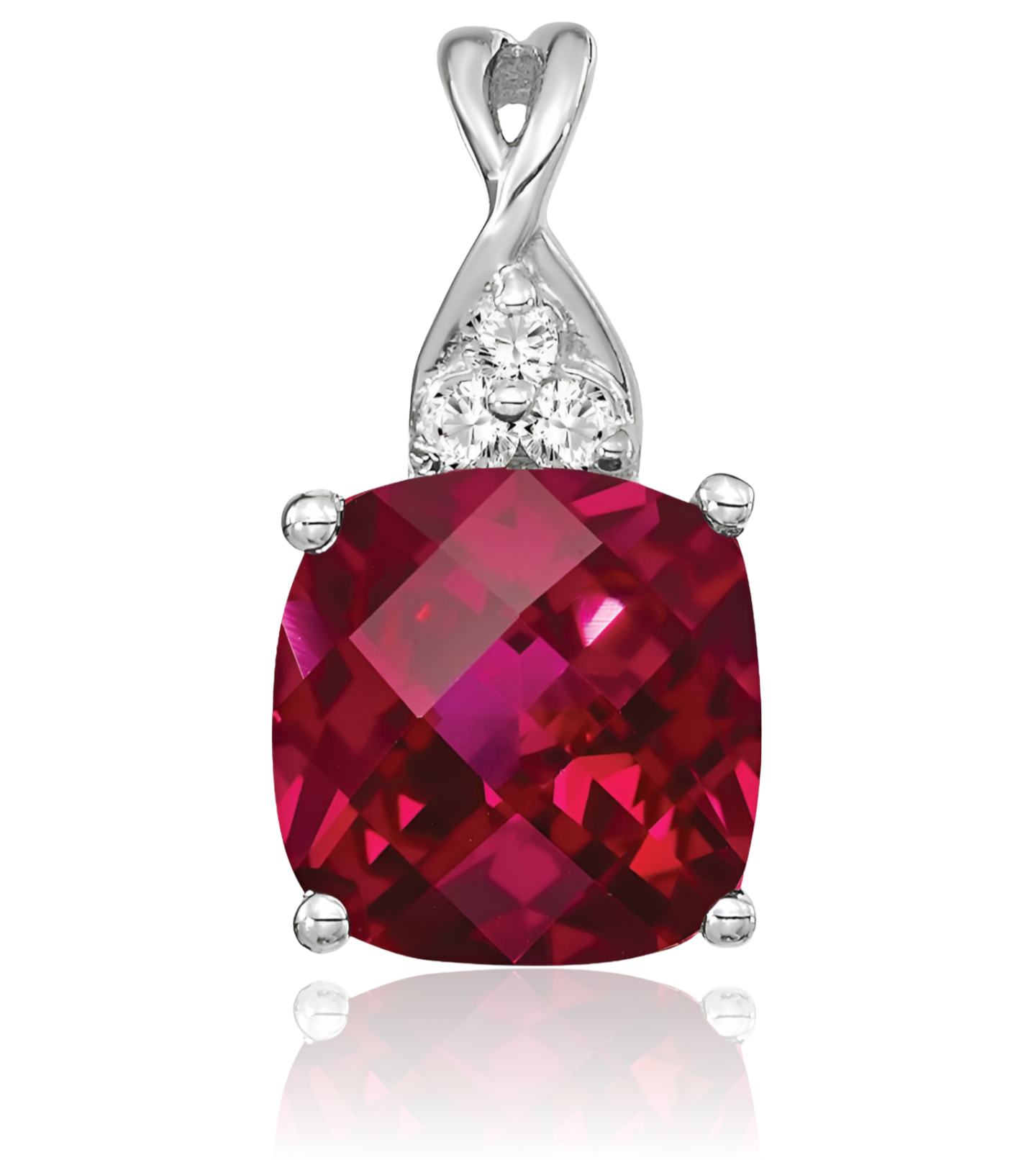 14K Solid White Gold Lab Ruby Diamond Necklace - Picture 8 of 37