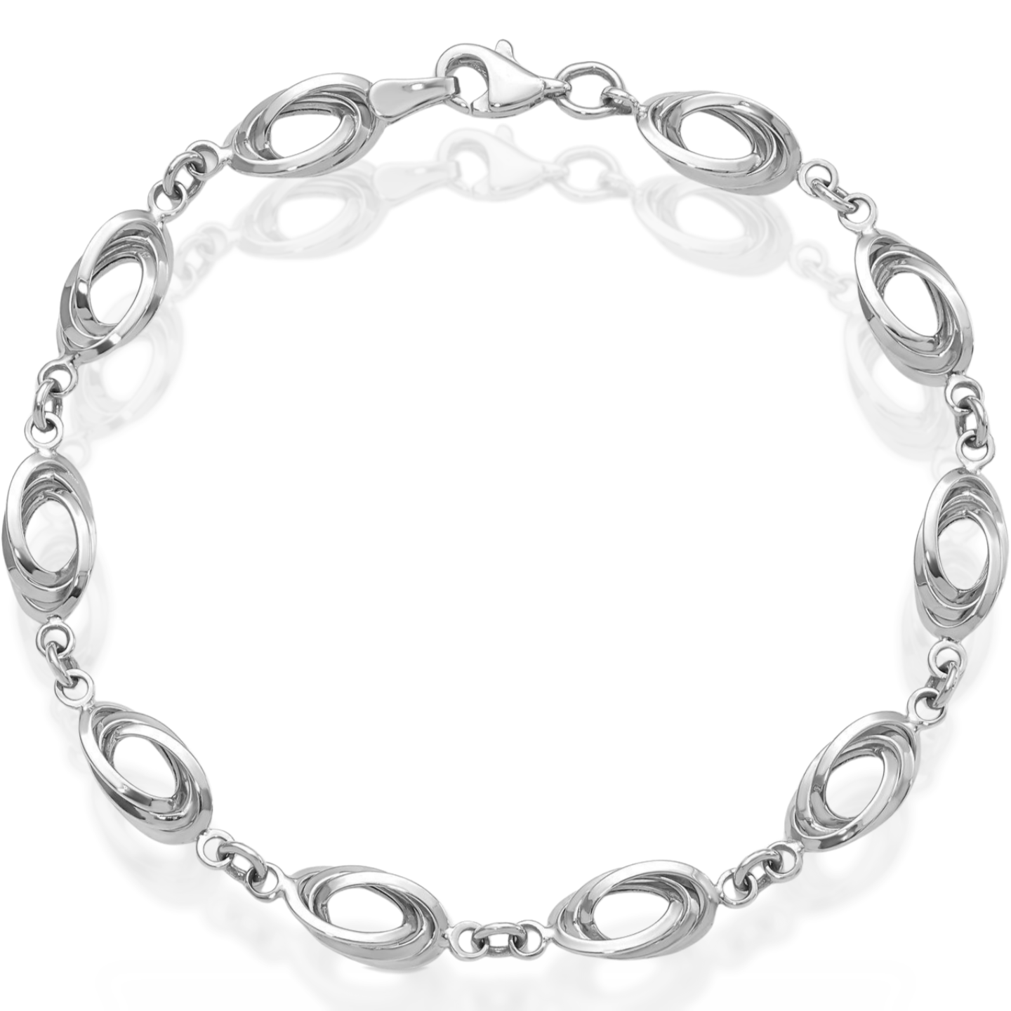 14K White Gold Oval 8mm Link Chain Bracelet 7.5 inch Lightweight, Polished detailed image 2