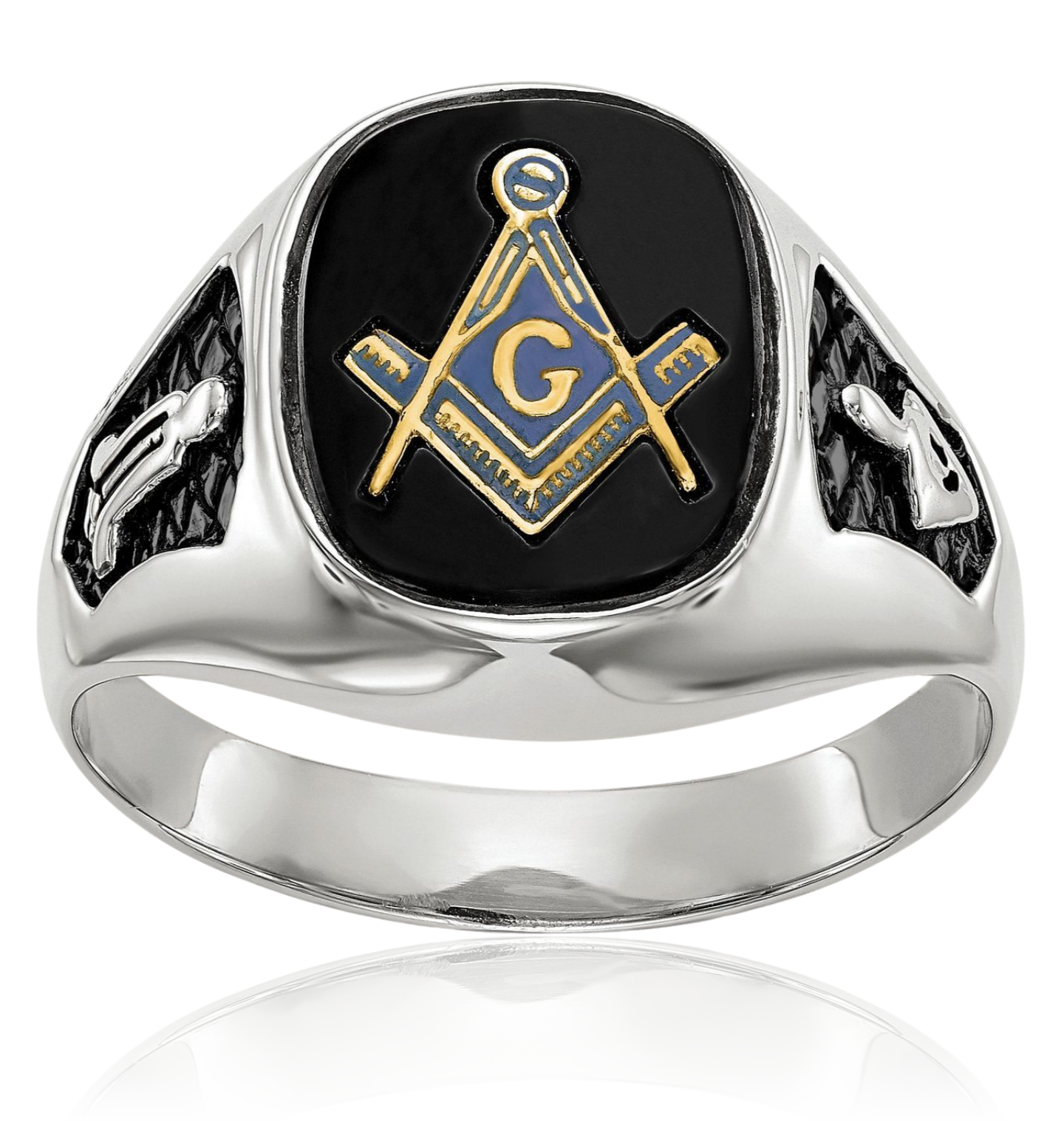 14K Solid White Gold Mens Onyx Masonic Ring - Picture 13 of 120