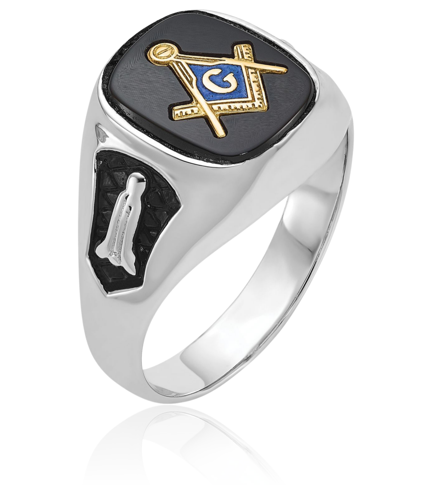 14K Solid White Gold Mens Onyx Masonic Ring - Picture 22 of 120