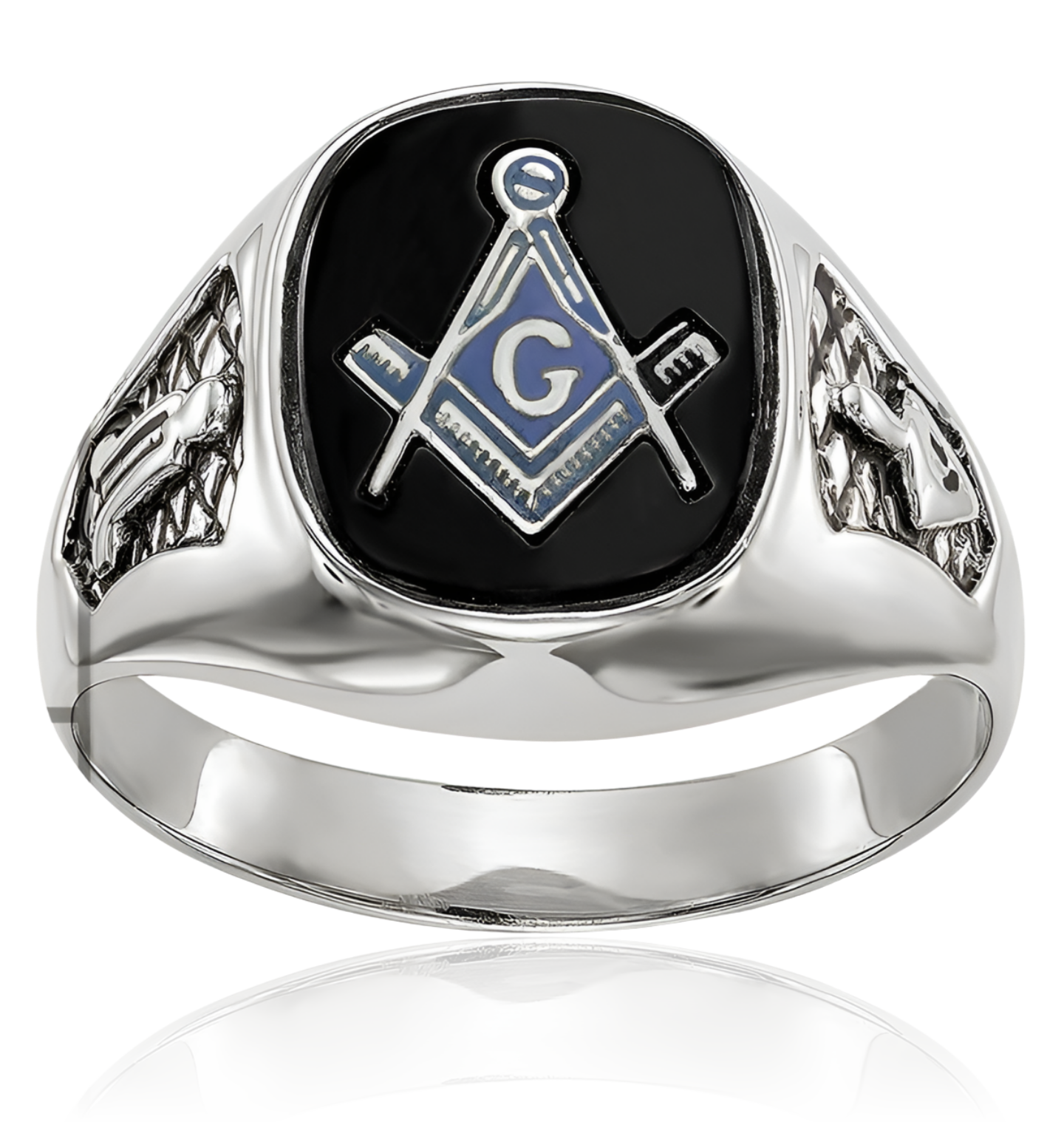 14K Solid White Gold Mens Onyx Masonic Ring - Picture 23 of 120