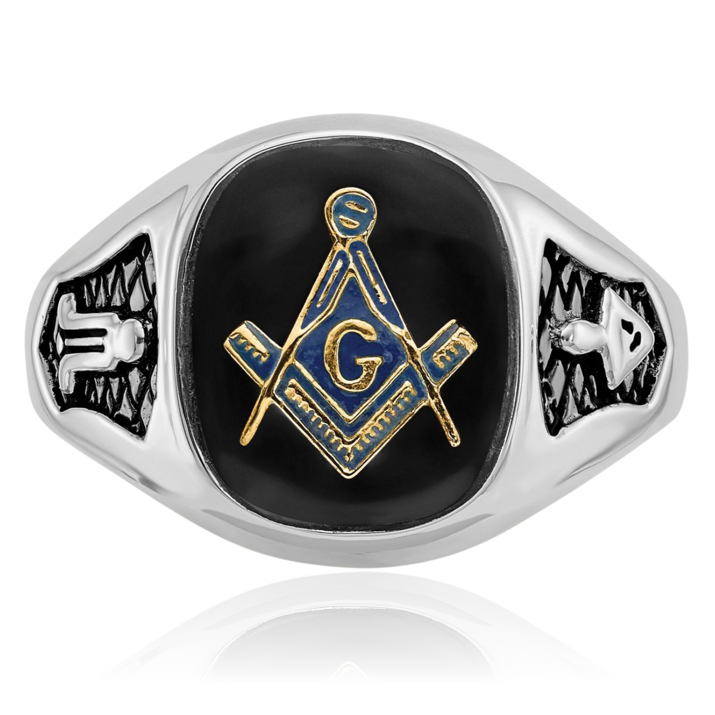 14K Solid White Gold Mens Onyx Masonic Ring - Picture 20 of 120