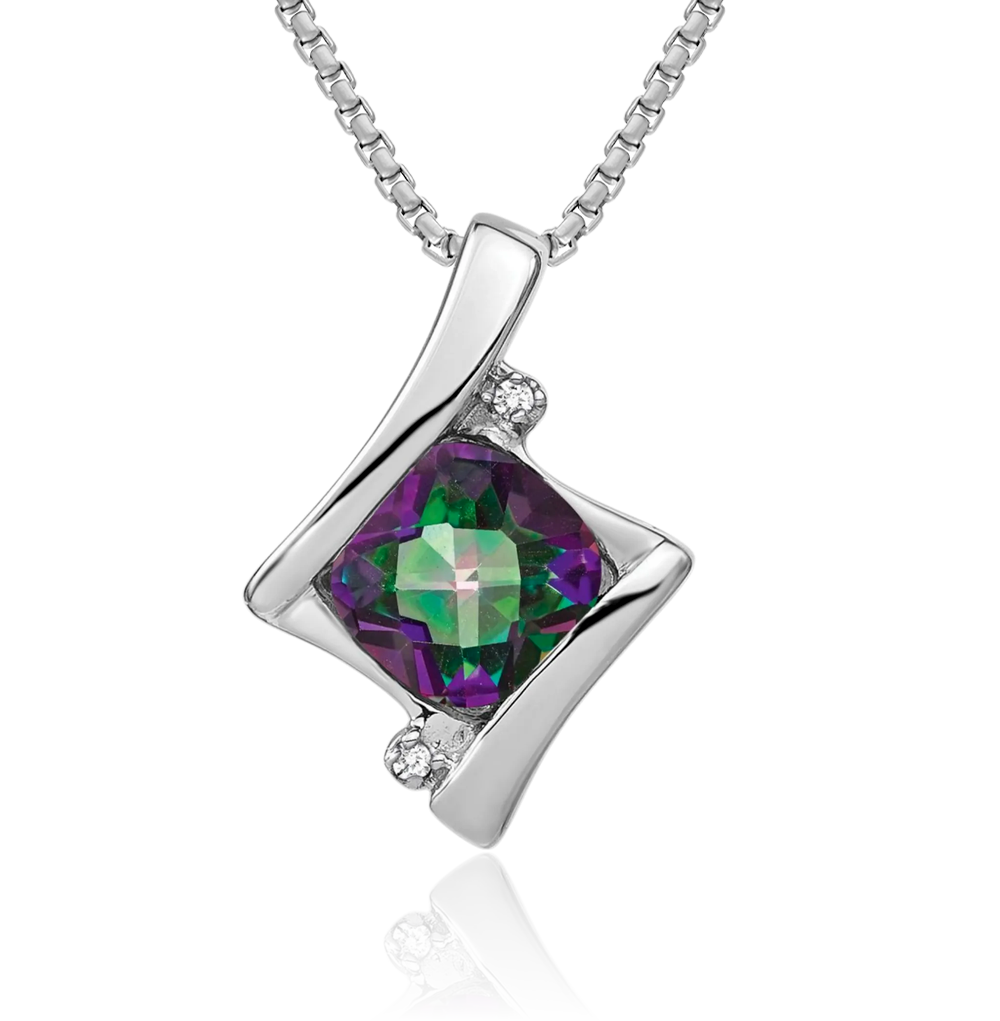 14K Solid White Gold Mystic Fire Topaz Diamond Necklace - Picture 2 of 41