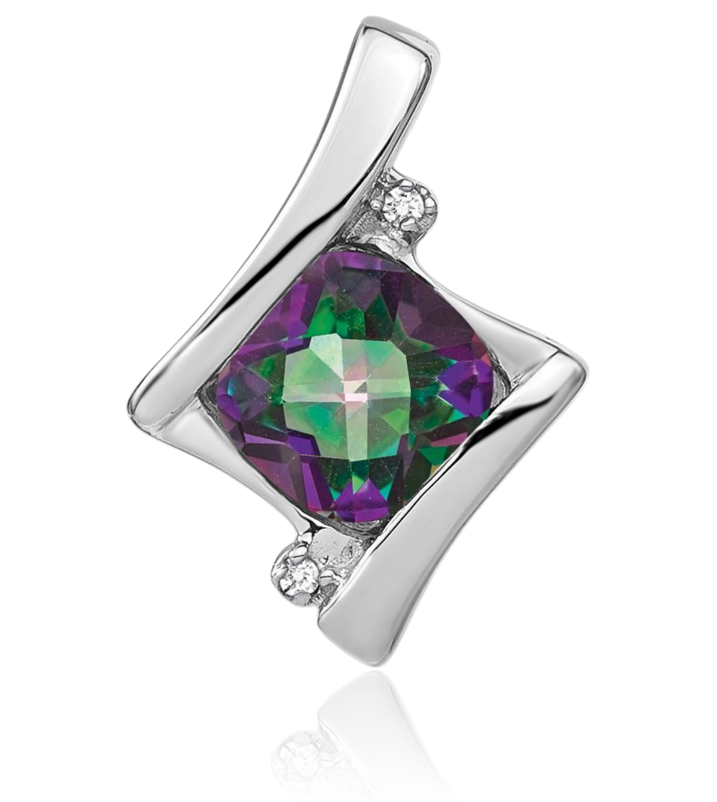 14K Solid White Gold Mystic Fire Topaz Diamond Necklace - Picture 9 of 41