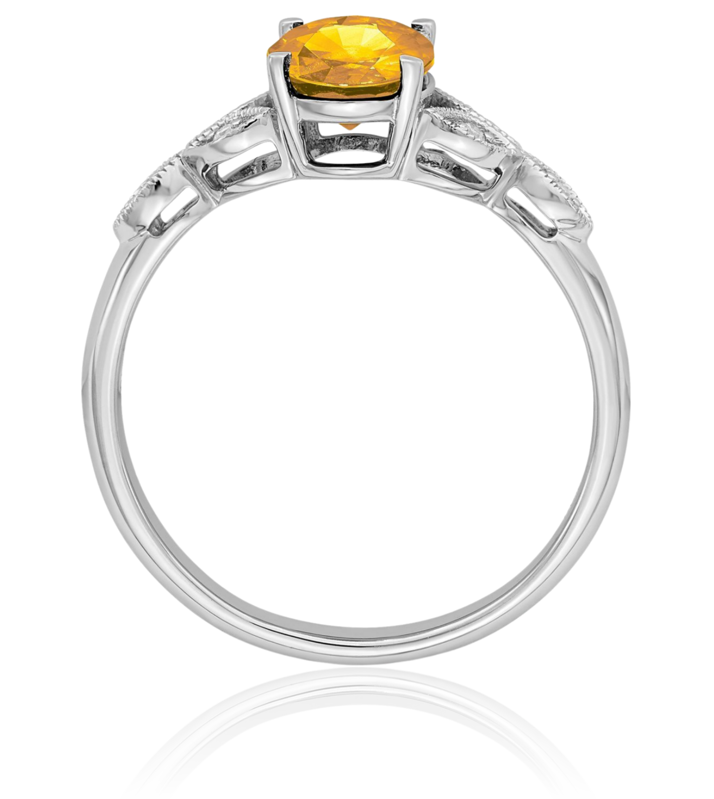 14K Solid White Gold Oval Citrine Diamond Ring - Picture 7 of 73