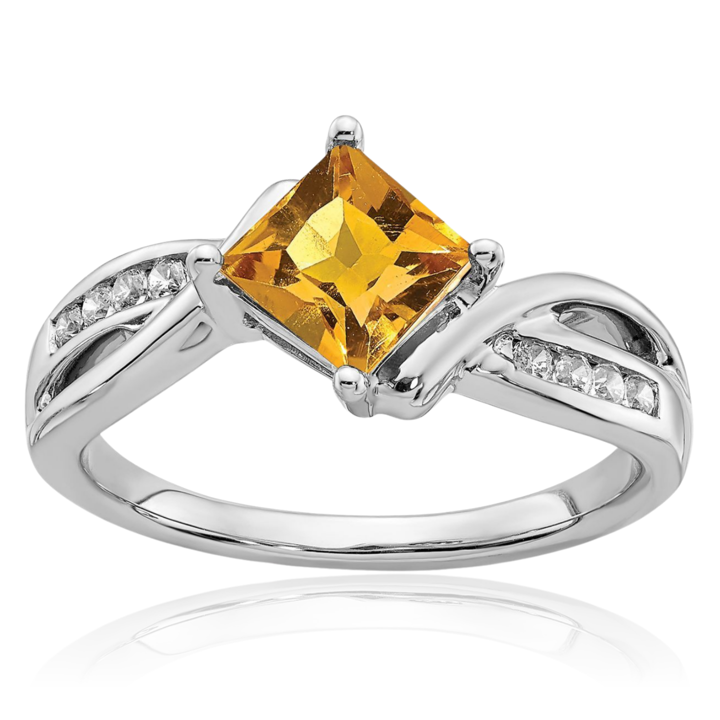 14K Solid White Gold 1.05 ct Yellow Citrine Diamond Statement Fashion Ring