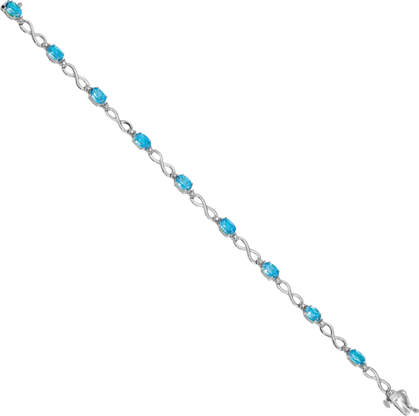 14K Solid White Gold Swiss Blue Topaz Diamond Infinity Love Knot Chain Bracelet - Picture 8 of 12