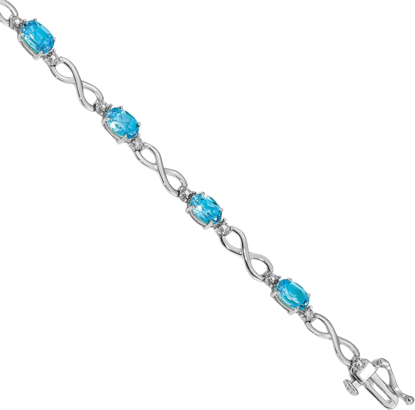 14K Solid White Gold Swiss Blue Topaz Diamond Infinity Love Knot Chain Bracelet - Picture 10 of 12