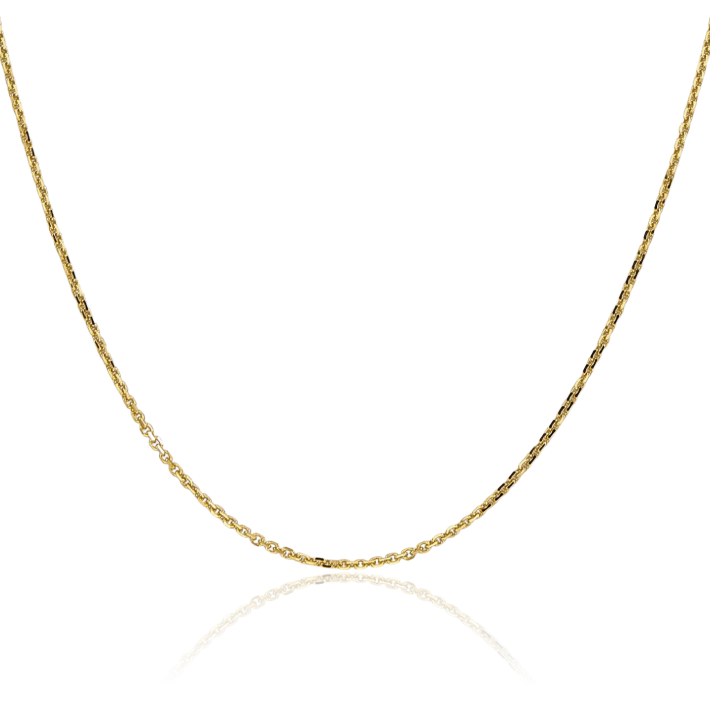 14K Solid Yellow Gold 1.4mm Dainty Round Cable Chain Necklace Diamond