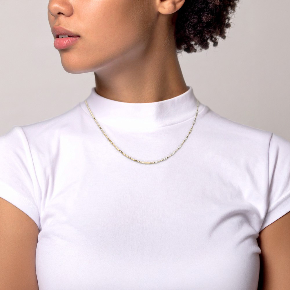 14K Solid Yellow Gold 1.7mm Paperclip Cable Rolo Link Chain Necklace