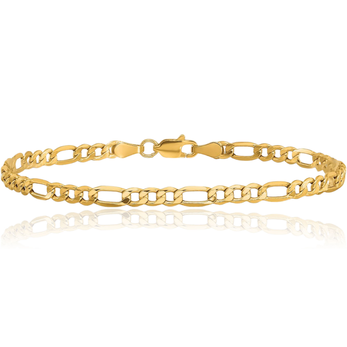 14K Solid Yellow Gold 3.5mm Figaro Link Chain Bracelet - Picture 7 of 30