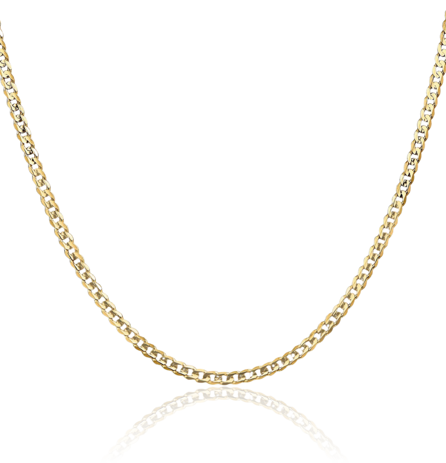 14K Solid Yellow Gold 3mm Classic Concave Curb Chain Necklace 16 inch Polished