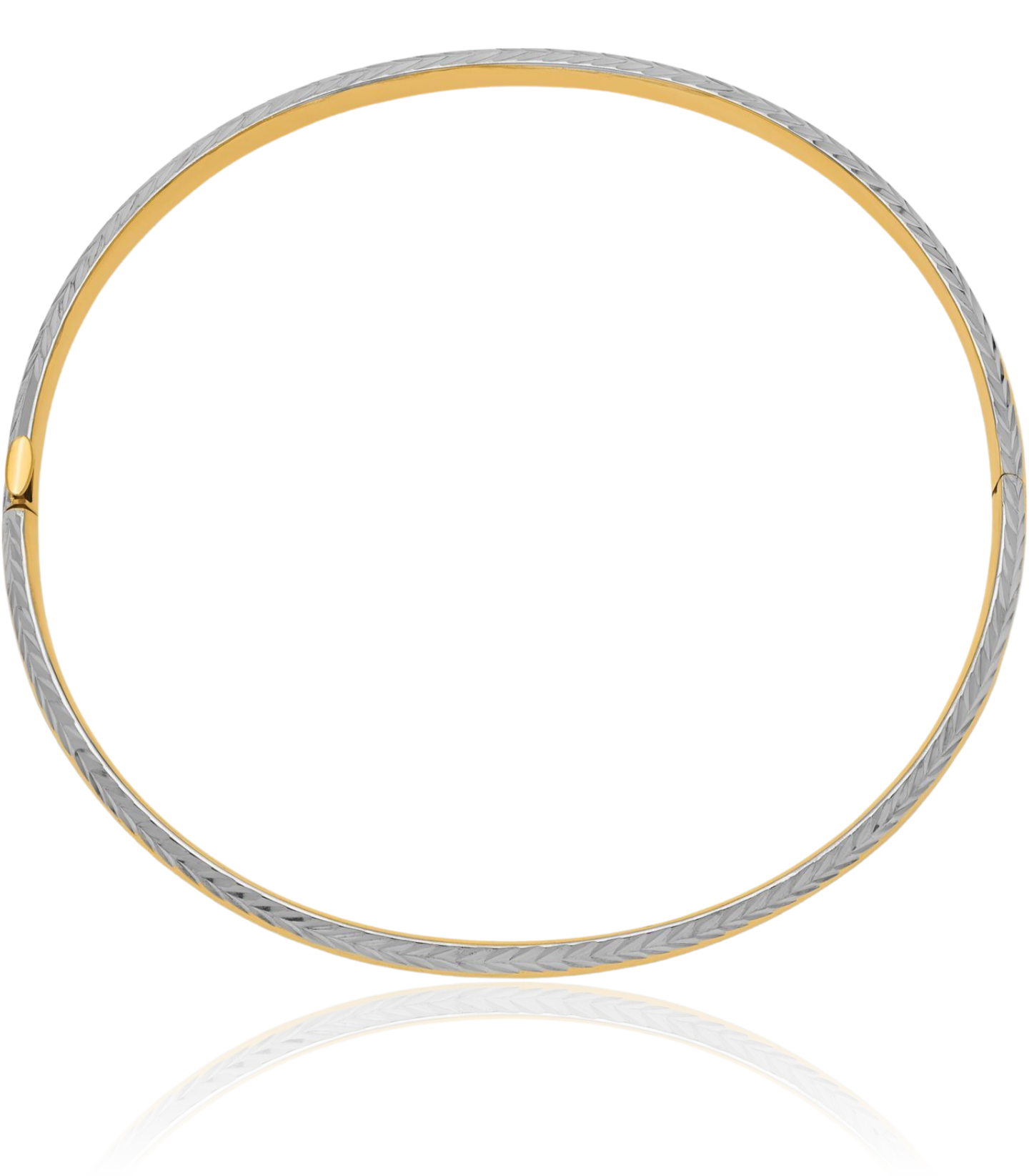 14K Solid Yellow Gold White Hinged Bangle Bracelet