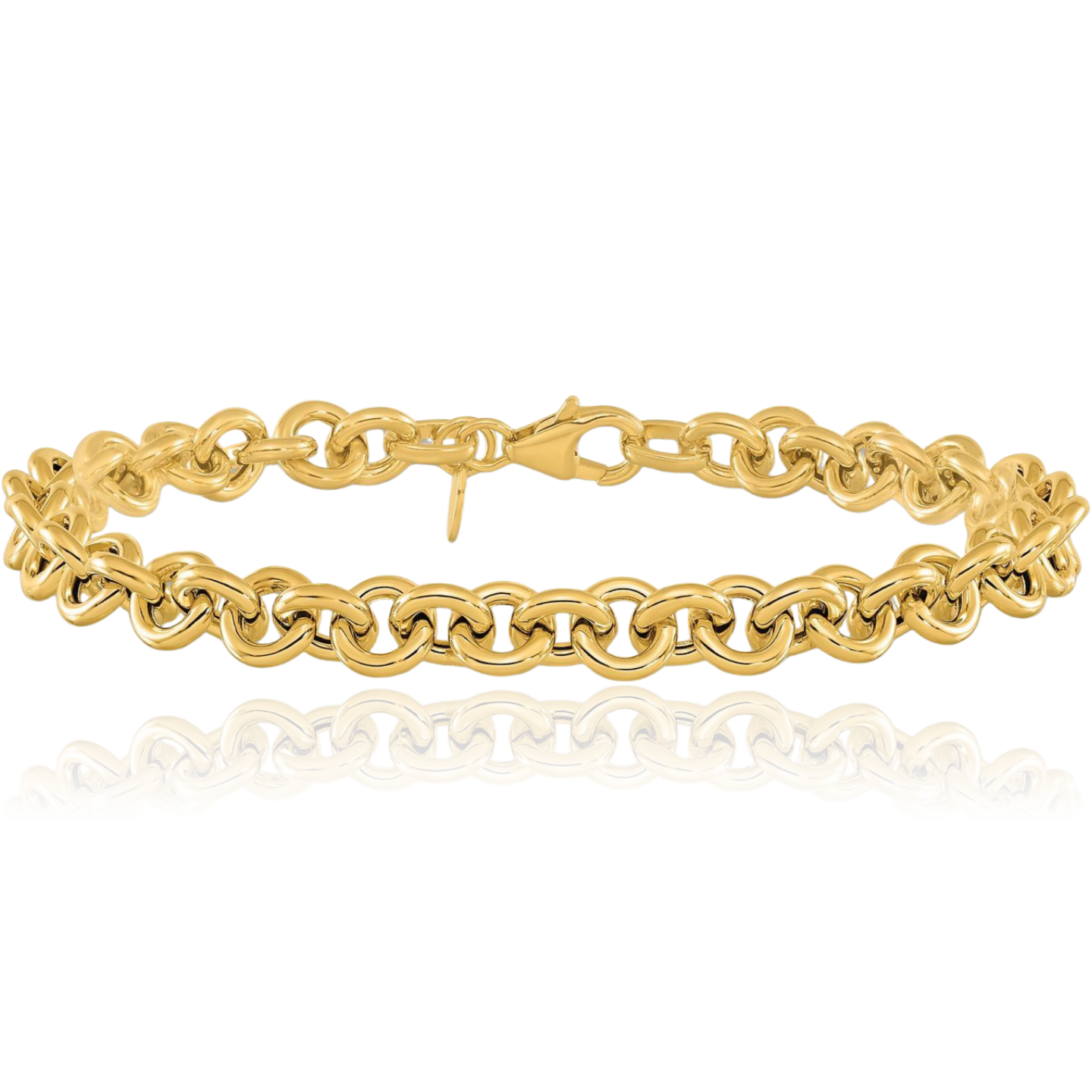 14K Solid Yellow Gold 6.5mm Cable Rolo Link Chain Bracelet