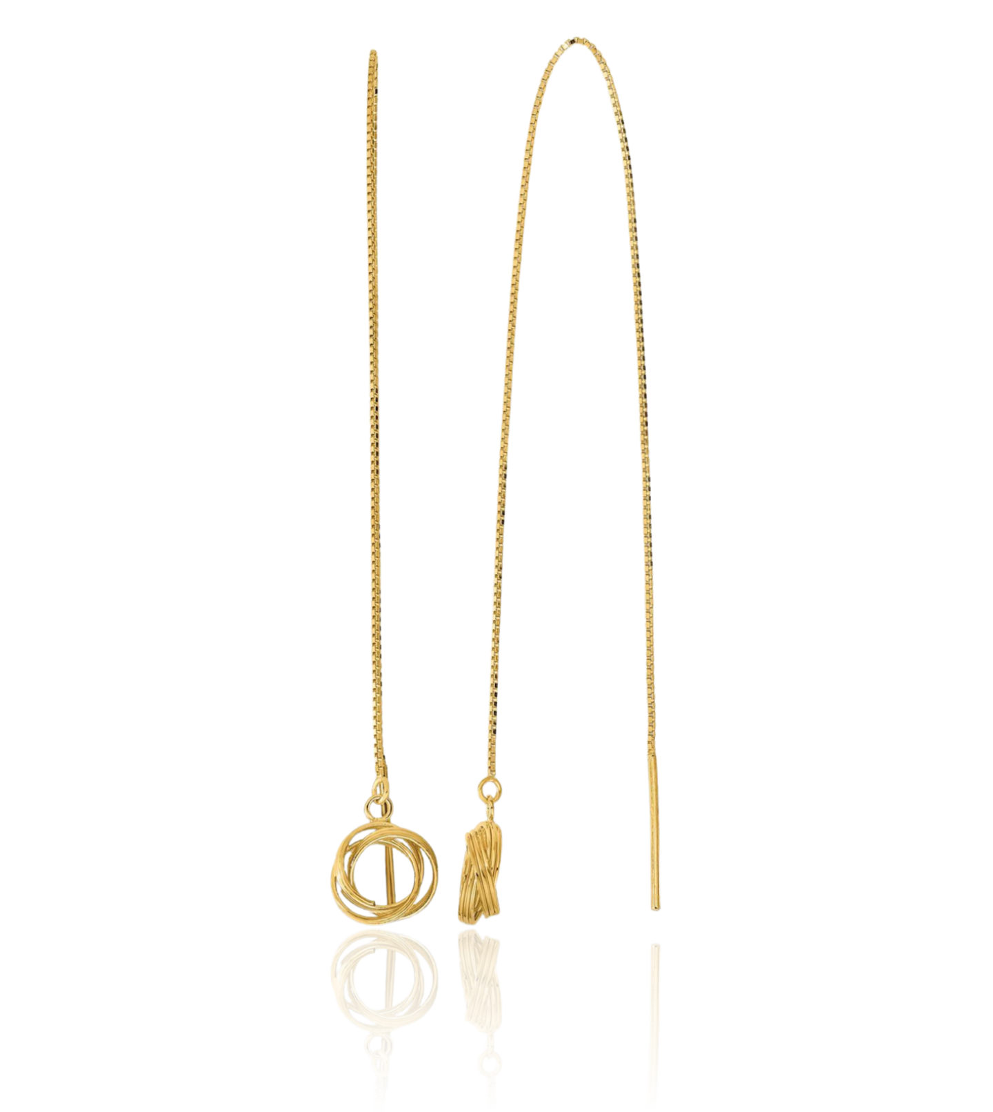 14K Solid Yellow Gold Extra Long Love Knot Threader Dangle Earrings 69mm 2-3/4