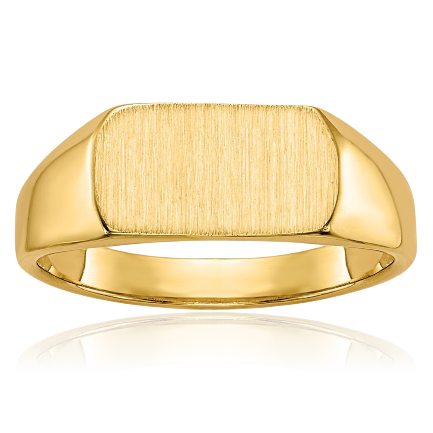 14K Solid Yellow Gold Engraved Signet Ring 2mm Slim Band Polished, Satin,