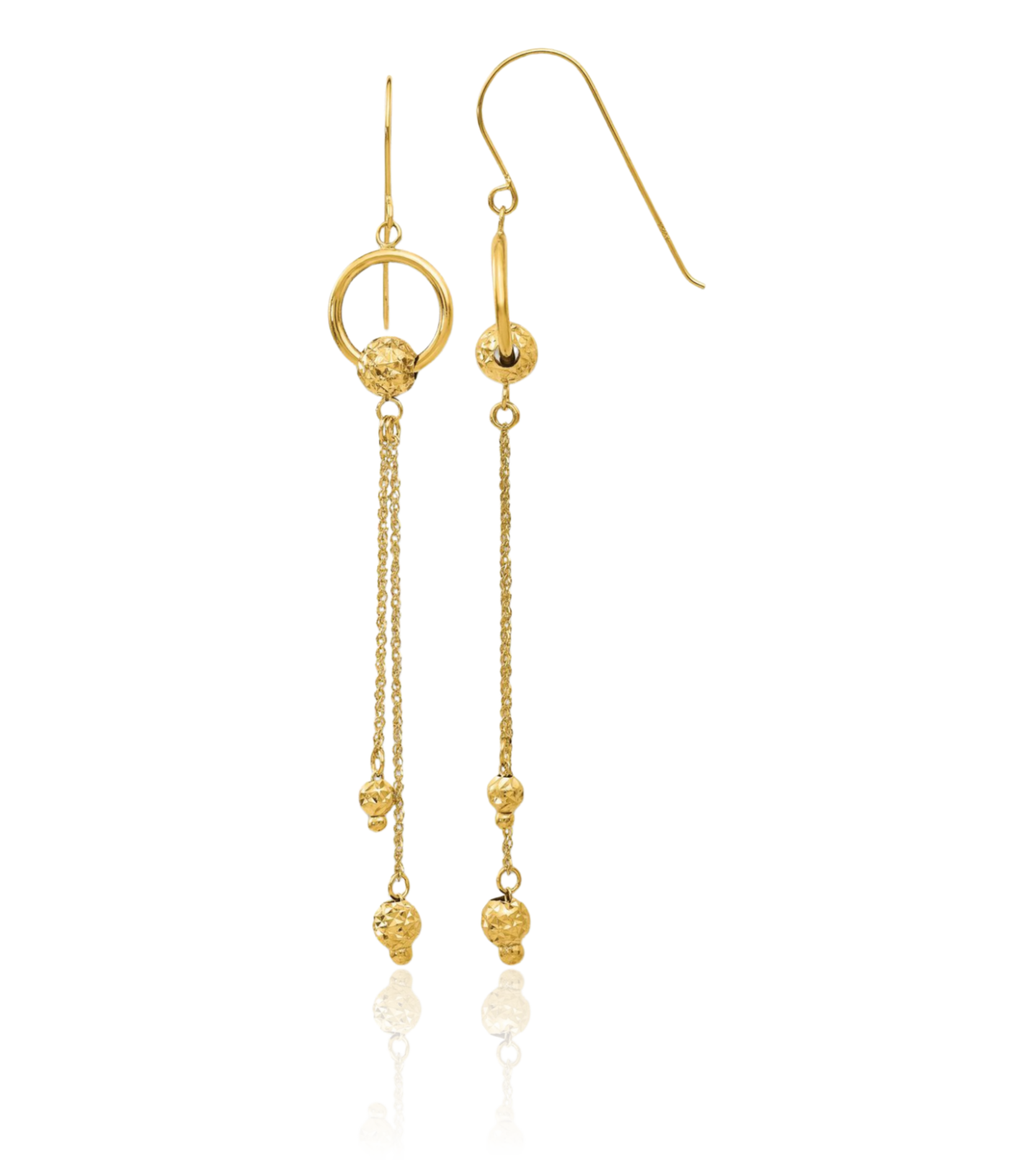 14K Yellow Gold Extra Long Dangle Earrings 66mm 2-5/8 inch Lightweight, Wire,