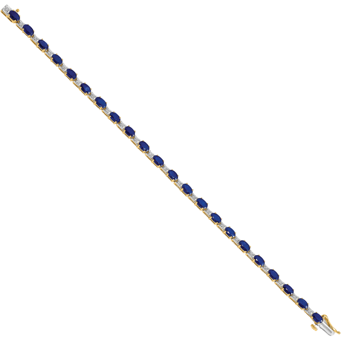 14K Solid Yellow Gold Diamond Blue Sapphire Tennis Bracelet - Picture 8 of 12