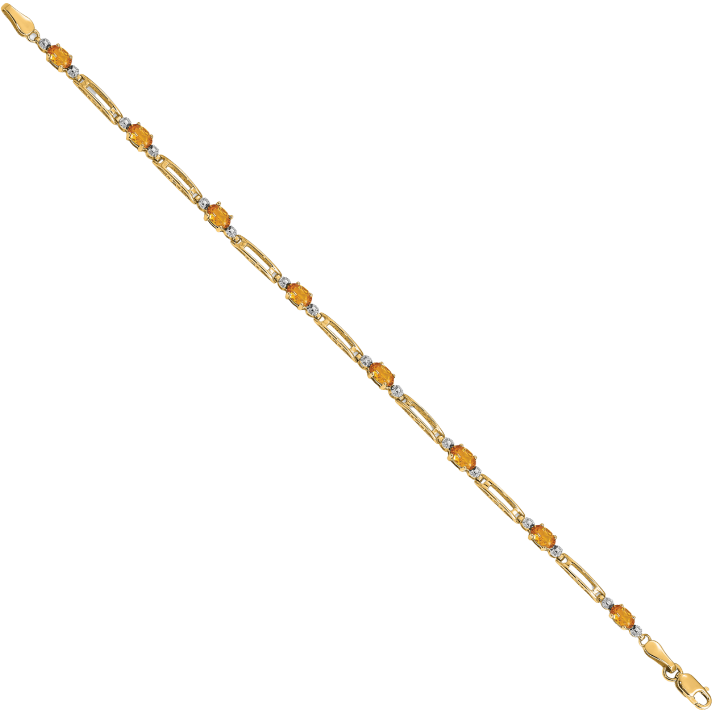 14K Solid Yellow Gold Diamond Citrine Tennis Bracelet - Picture 7 of 9
