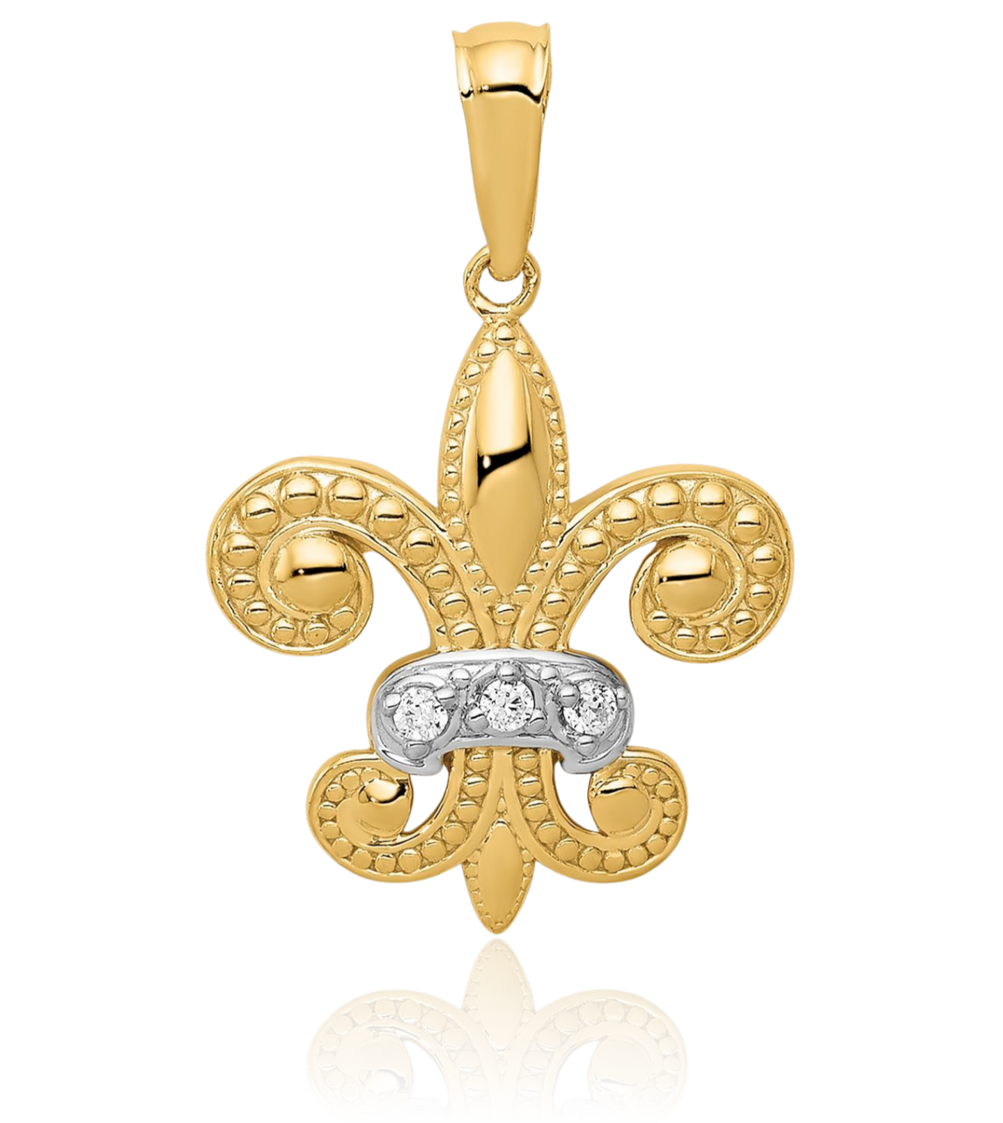 14K massives Gelbgold Diamant Fleur de Lis Halskette - Bild 7 von 33