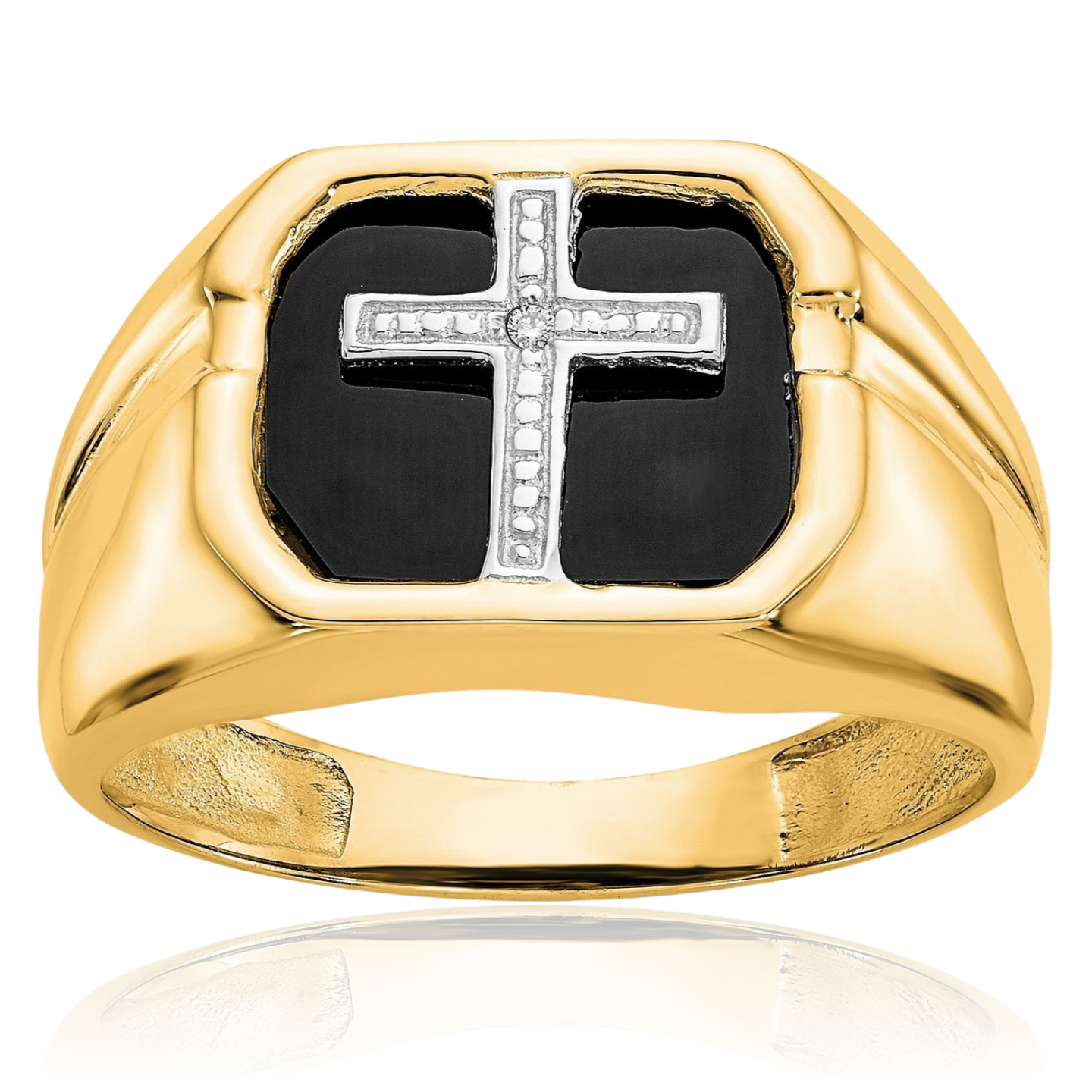 Anillo cruzado de diamantes de ónix de oro amarillo macizo de 14K para hombre - Imagen 11 de 98