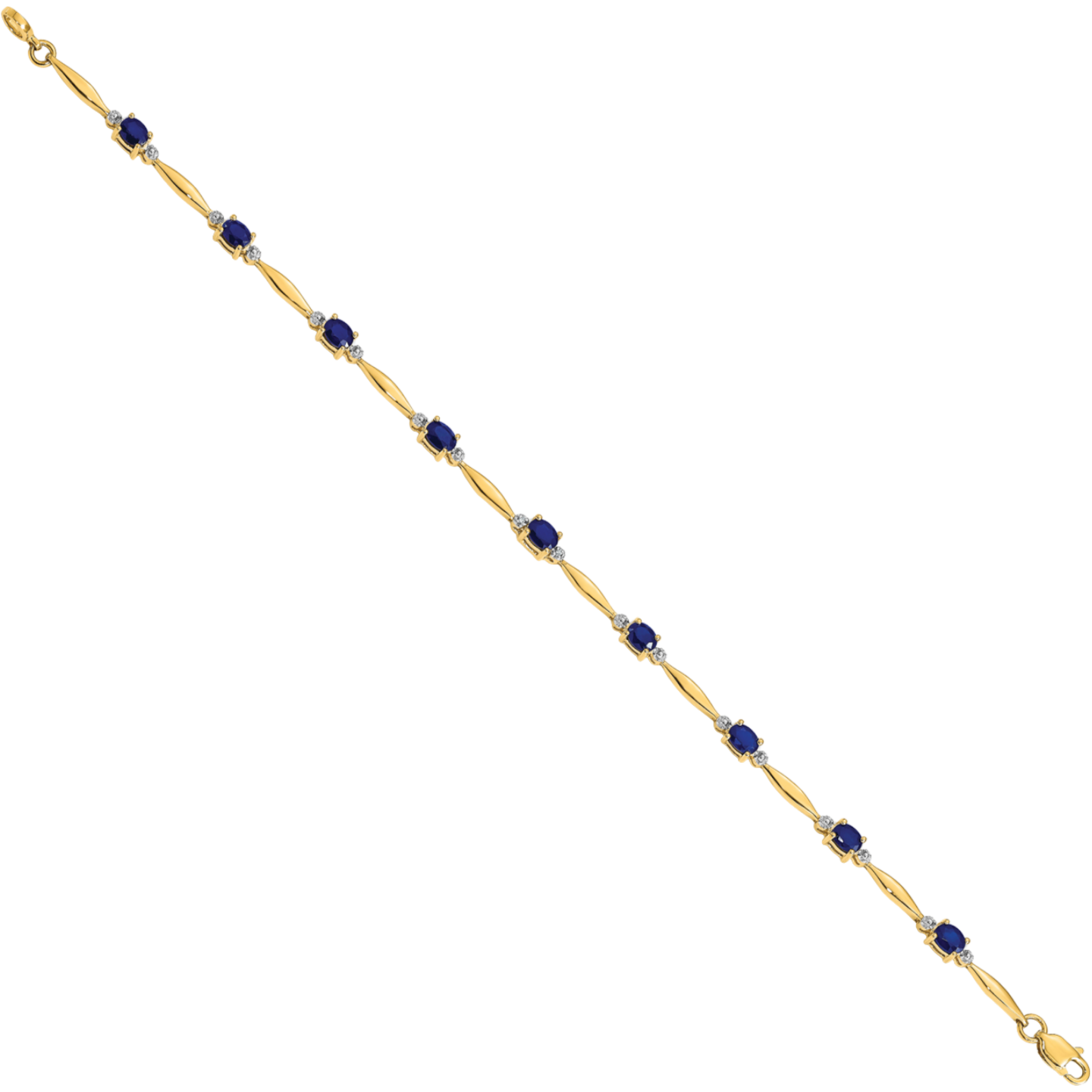 14K Solid Yellow Gold Diamond Oval Blue Sapphire Tennis Bracelet - Picture 8 of 12