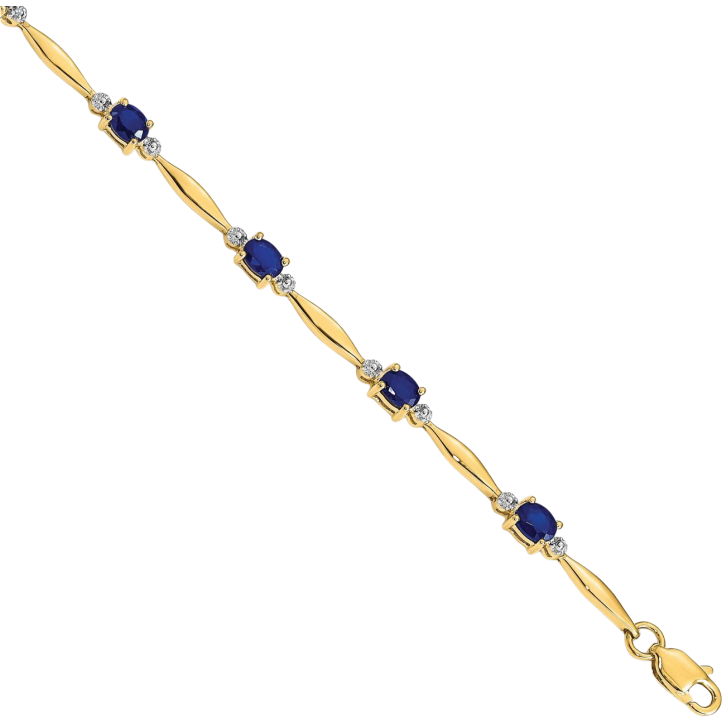 14K Solid Yellow Gold Diamond Oval Blue Sapphire Tennis Bracelet - Picture 10 of 12