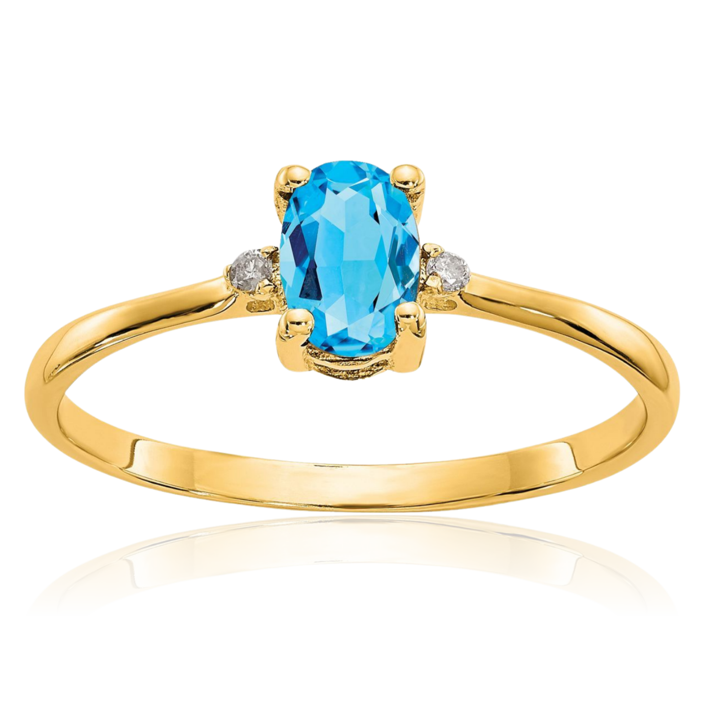 14K Solid Yellow Gold Diamond Swiss Blue Topaz Ring - Picture 10 of 90