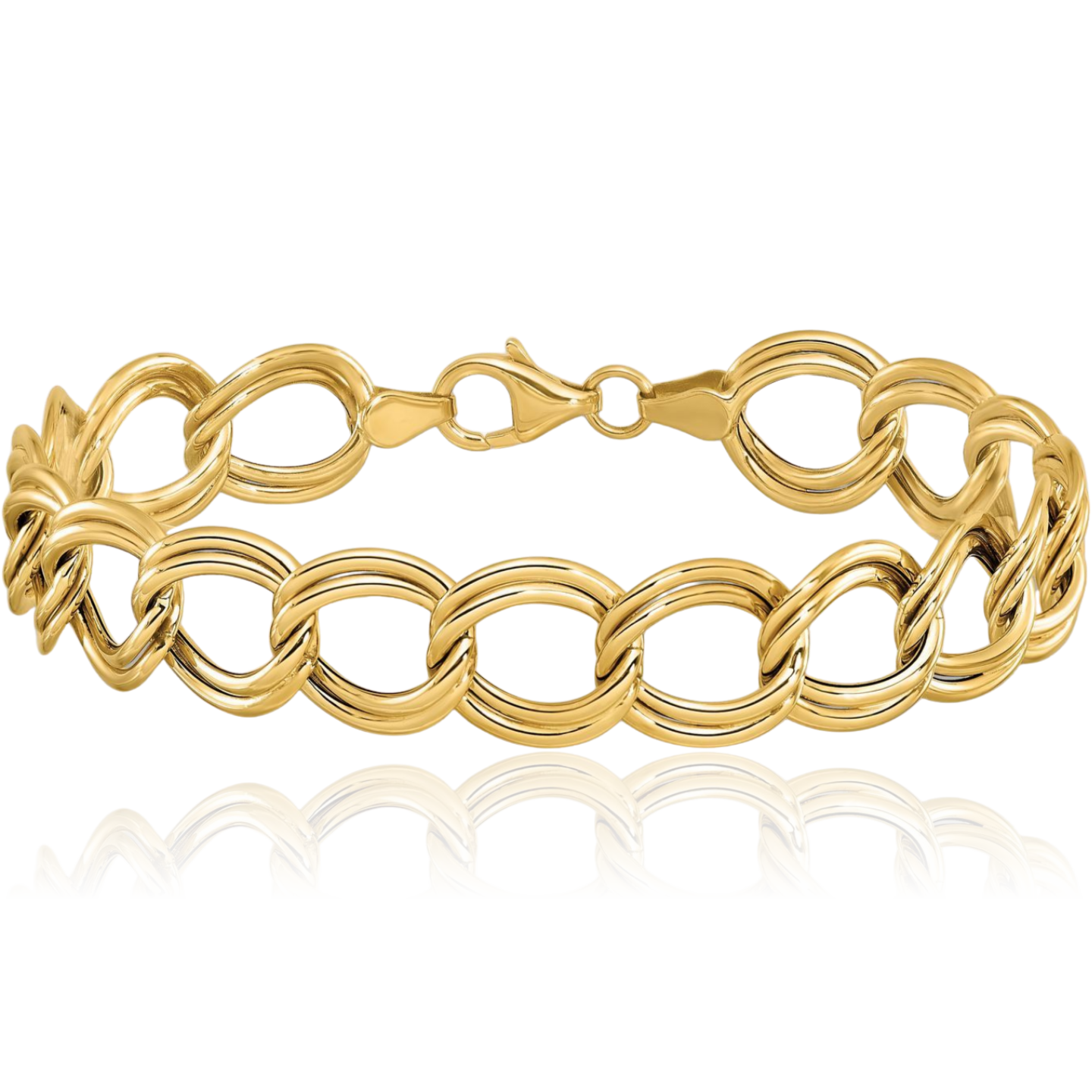 14K Solid Yellow Gold Double Link Chain Bracelet | eBay