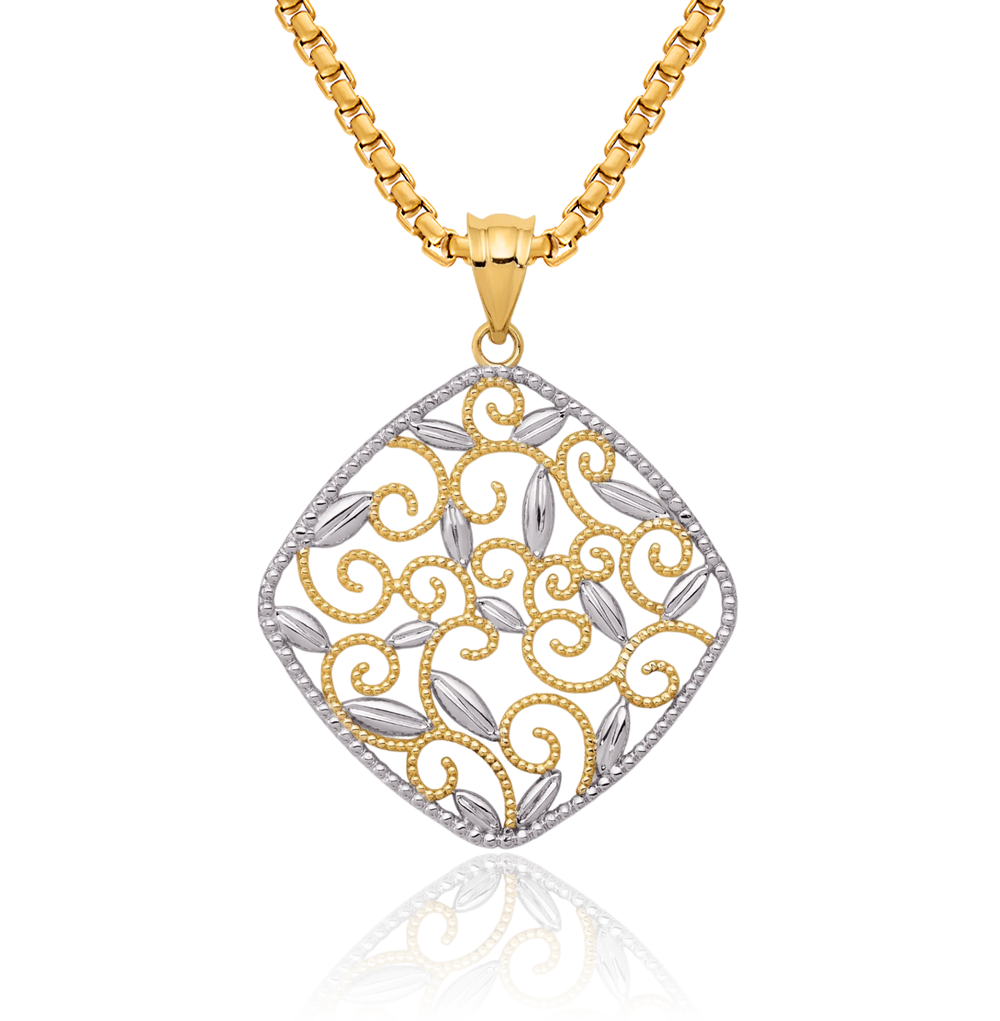 14K Solid Yellow Gold Filigree Necklace