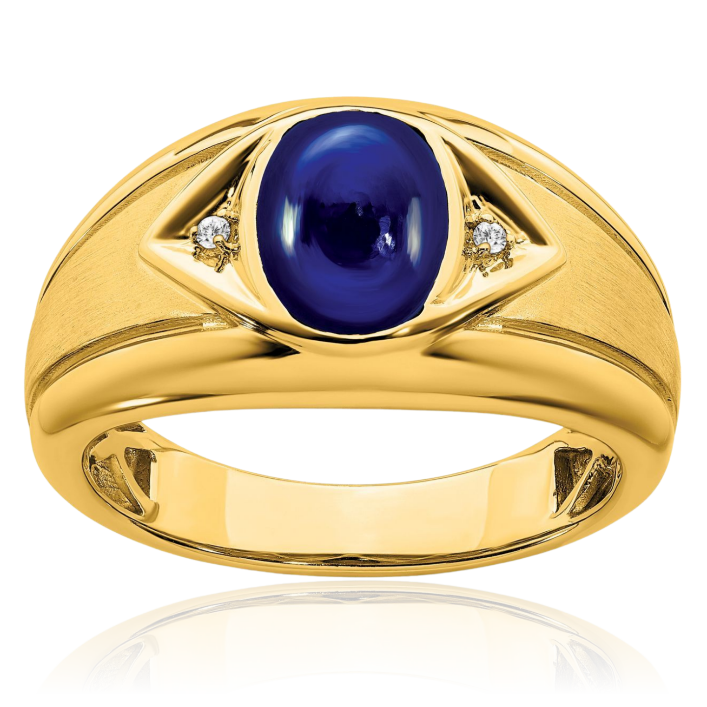 14K Solid Yellow Gold Lab Blue Sapphire Diamond Mens Ring - Picture 12 of 110