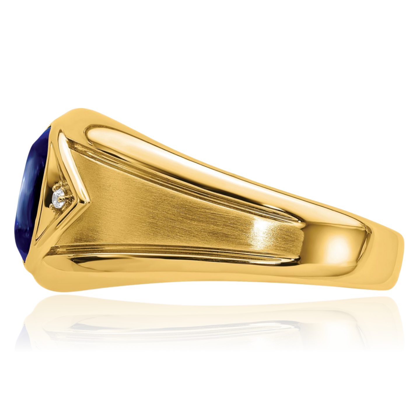 14K Solid Yellow Gold Lab Blue Sapphire Diamond Mens Ring - Picture 18 of 110