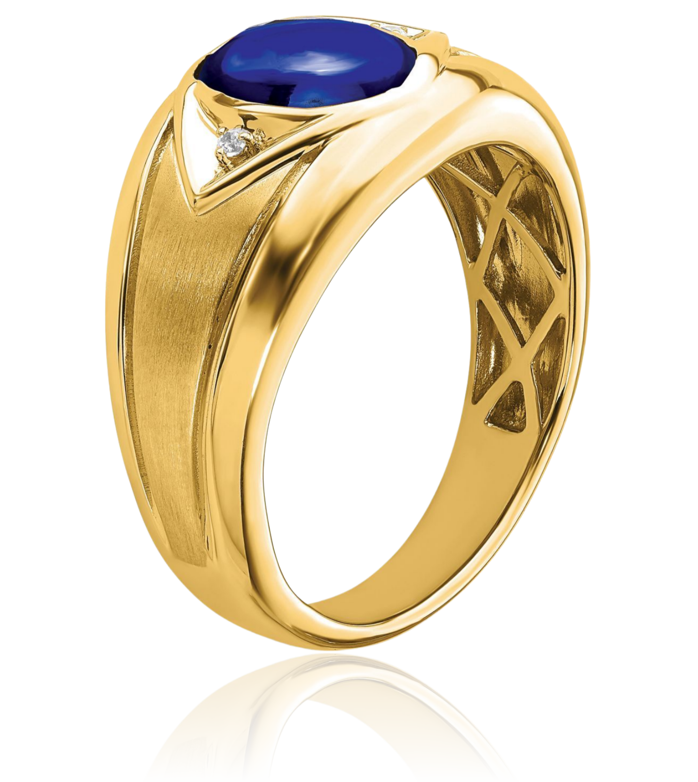 14K Solid Yellow Gold Lab Blue Sapphire Diamond Mens Ring - Picture 21 of 110