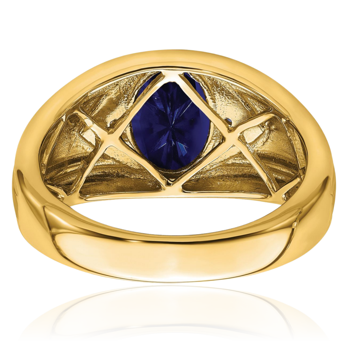 14K Solid Yellow Gold Lab Blue Sapphire Diamond Mens Ring - Picture 20 of 110