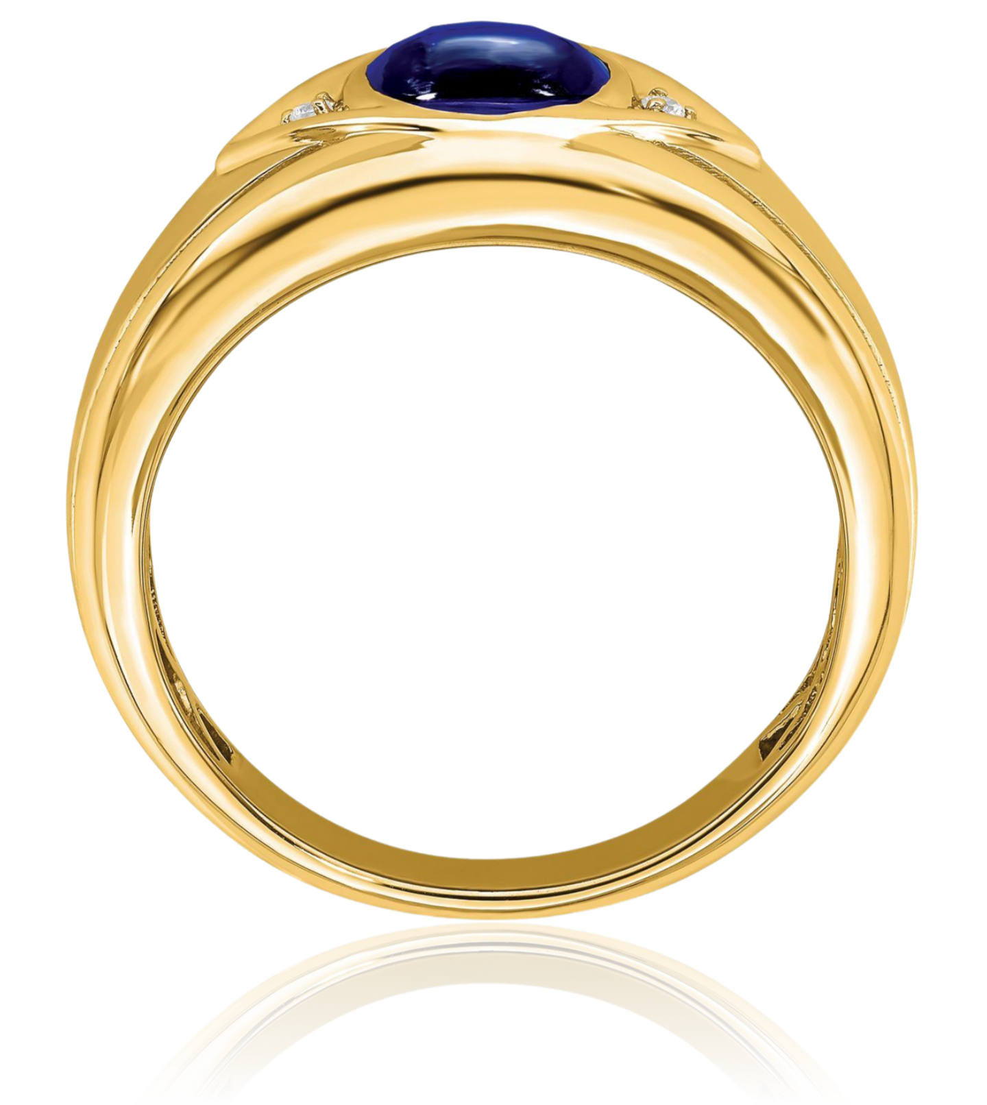 14K Solid Yellow Gold Lab Blue Sapphire Diamond Mens Ring - Picture 17 of 110