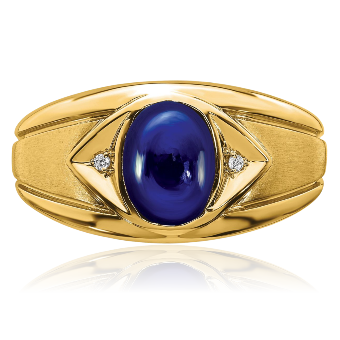 14K Solid Yellow Gold Lab Blue Sapphire Diamond Mens Ring - Picture 19 of 110