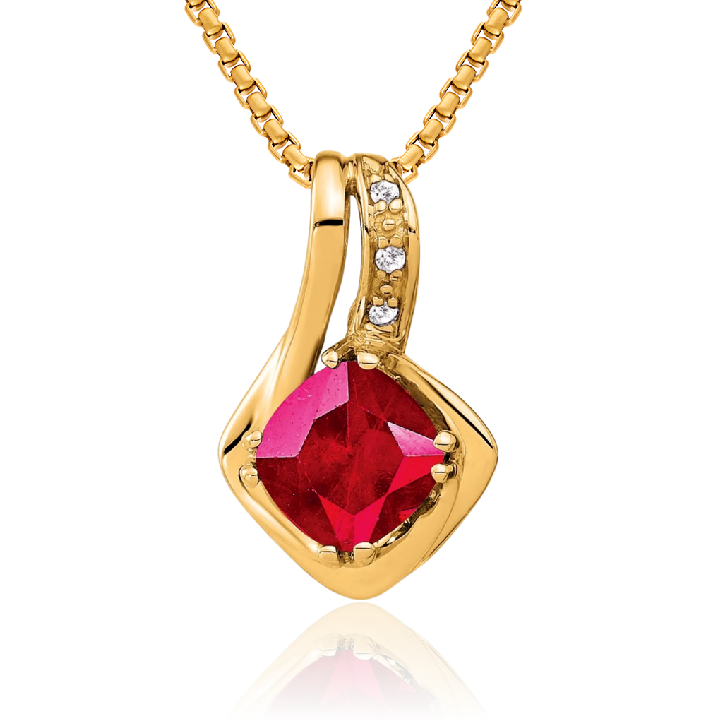 14K Solid Yellow Gold Lab Ruby Diamond Floating Chain Slide Necklace - Picture 2 of 37